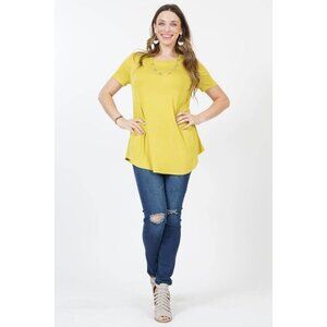 Yellow Short Sleeve A-Line Tunic Top For Women 2X